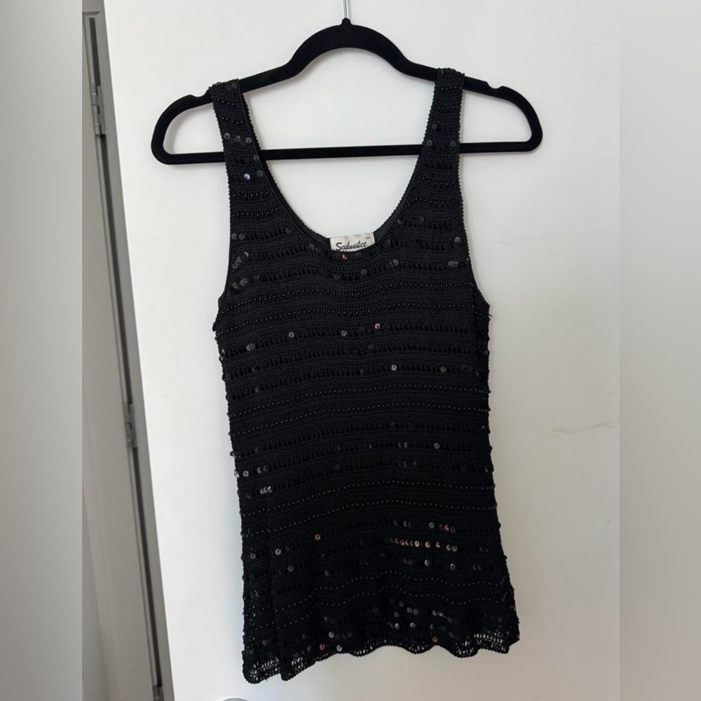Vintage Soulmates Black Sequin Knit Tank Top